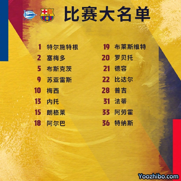 <a href=/zuq/barcelona/ target=_blank class=infotextkey>巴萨</a>收官战vs阿拉维斯大名单